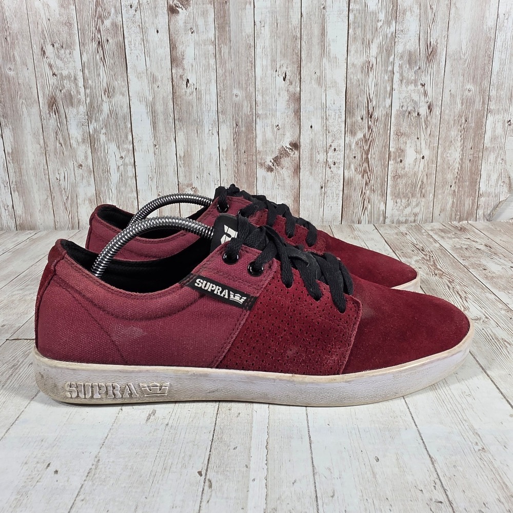 Supra Stacks II Mens 10.5 Burgundy Suede Canvas Skate Shoes S45125 Low Top